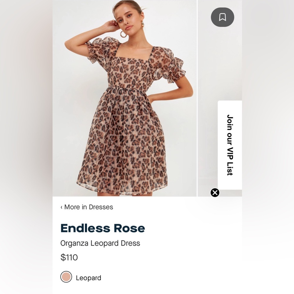 Endless Rose organza leopard dress size Xs